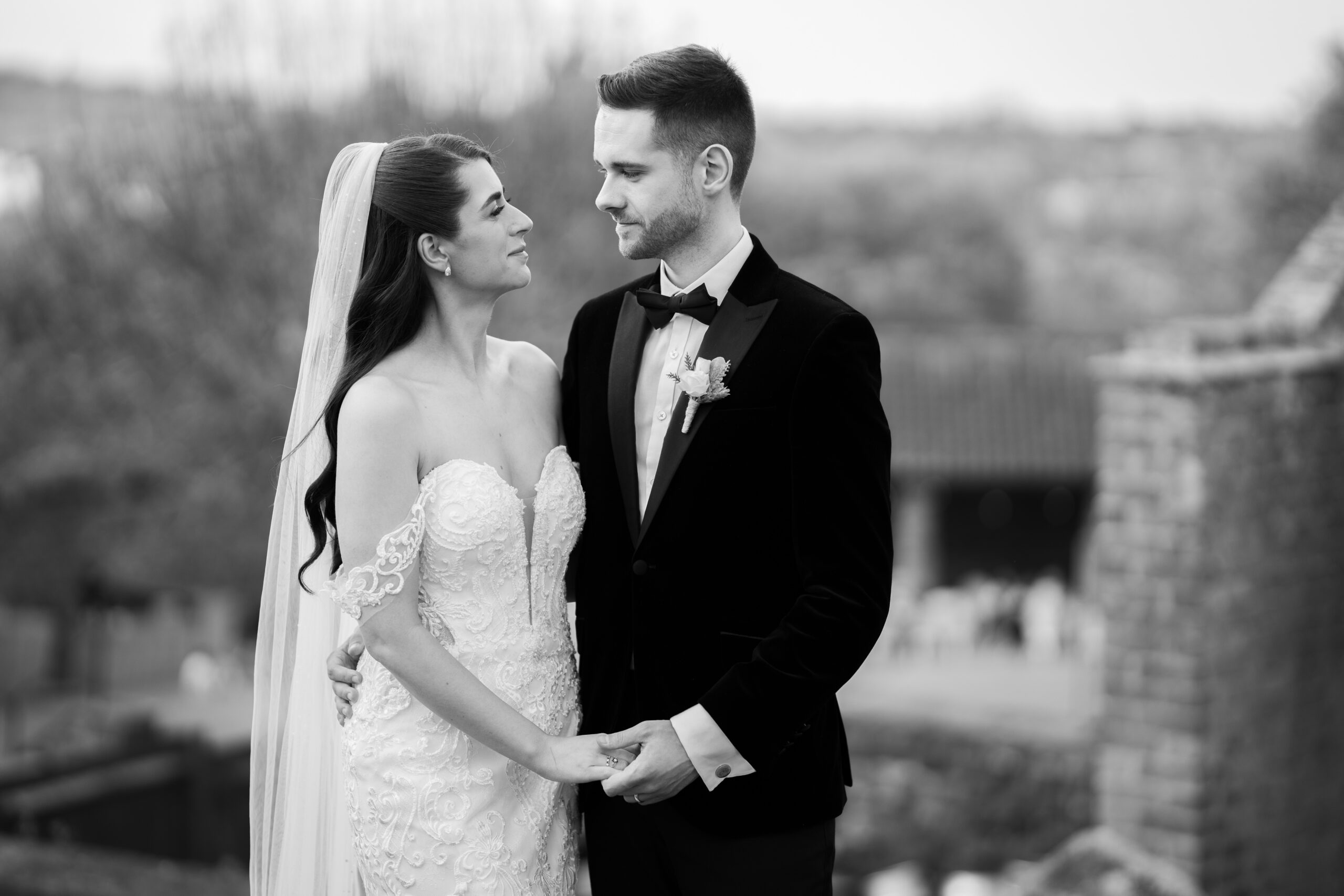 black and white bride and groom portrait