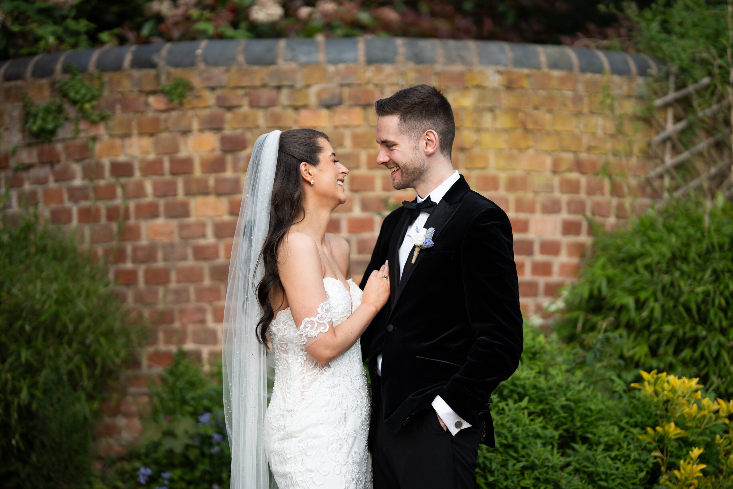 A photo of bride and groom at golden hour