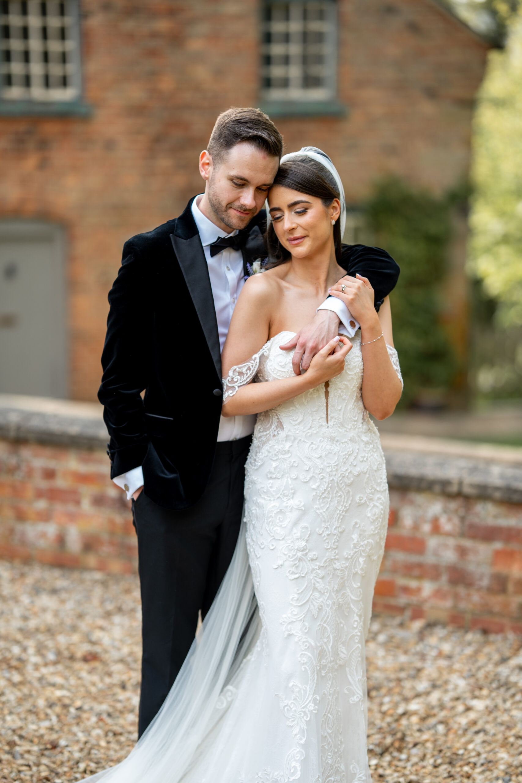 couple portrait of bride and at a magical barn wedding